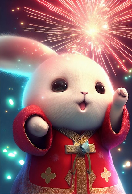 Close up of a rabbit with fireworks in the background generative ai