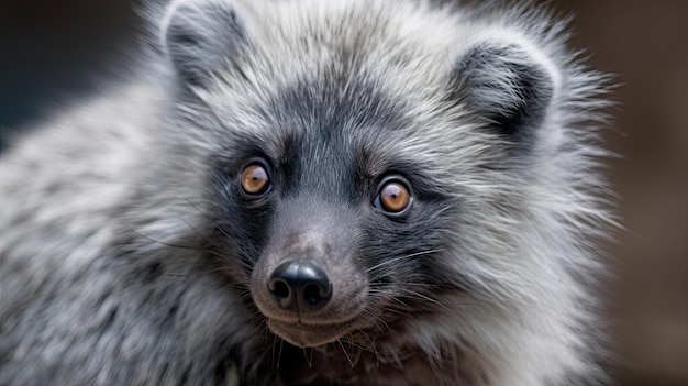 A close up of a raccoon's face