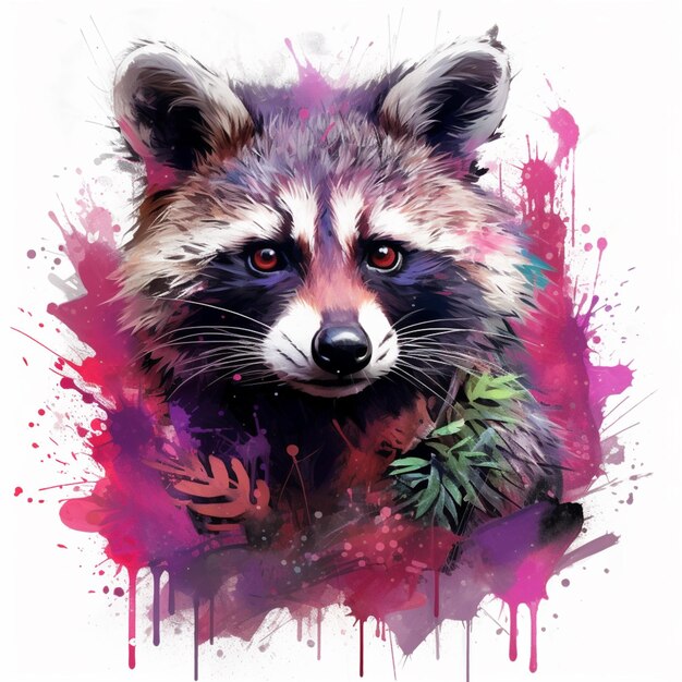 Photo a close up of a raccoon with a splattered background generative ai