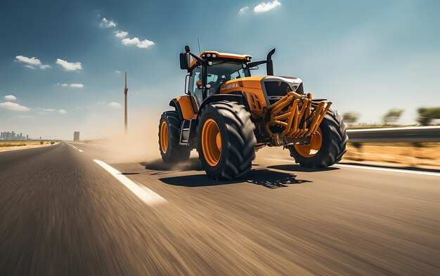 Photo close up racing farm tractor