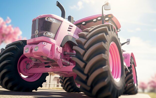 Close up racing farm tractor