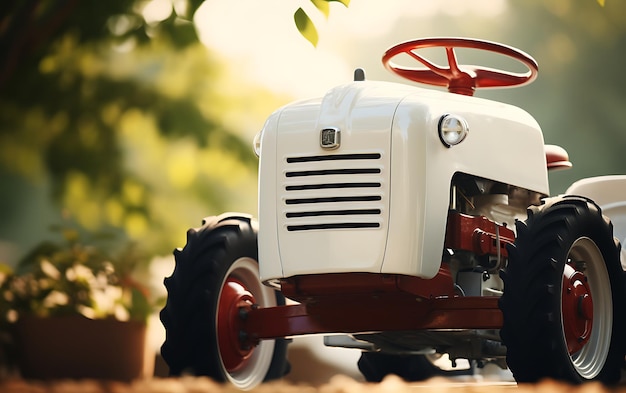 Close up racing farm tractor