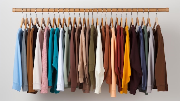 a close up of a rack of clothes with a variety of shirts generative ai