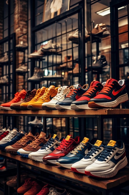 A Close Up Of A Rack Of Shoes In A Shoe Store