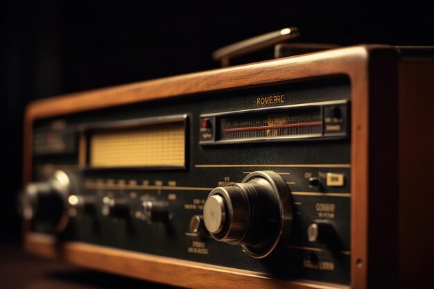 A close up of a radio with a wooden case generative AI