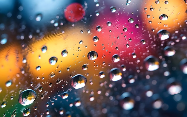 A close up of rain drops on a window