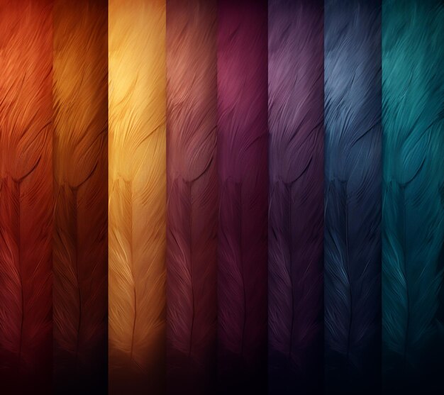 A close up of a rainbow of colored feathers on a black background generative ai