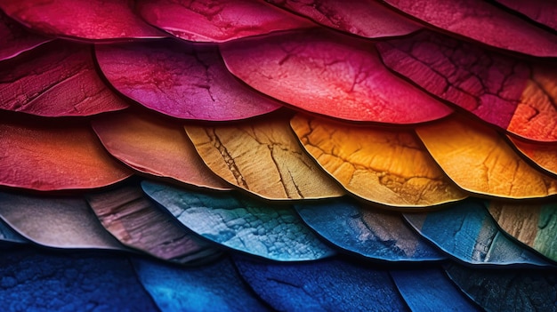 A close up of a rainbow colored leaf pattern