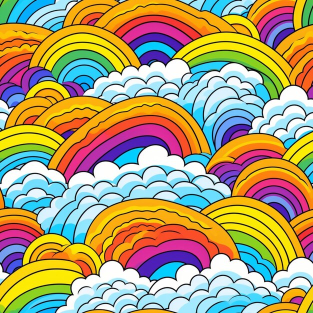 Photo a close up of a rainbow colored pattern with clouds generative ai