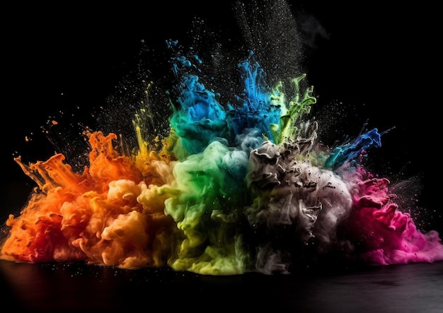 A close up of a rainbow of colored powder in a black background generative ai