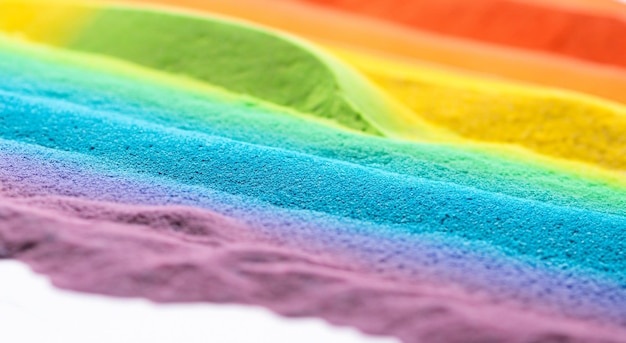 Close up of rainbow colored sand stripes