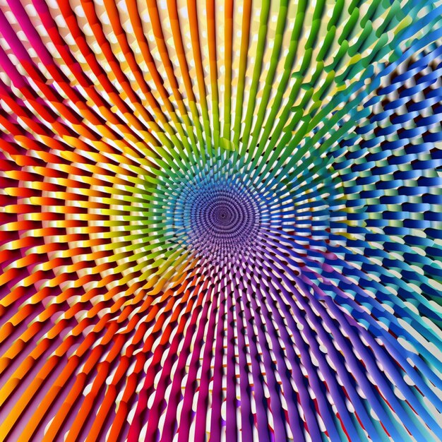 A close up of a rainbow colored spiral design with a blue sky in the background generative ai