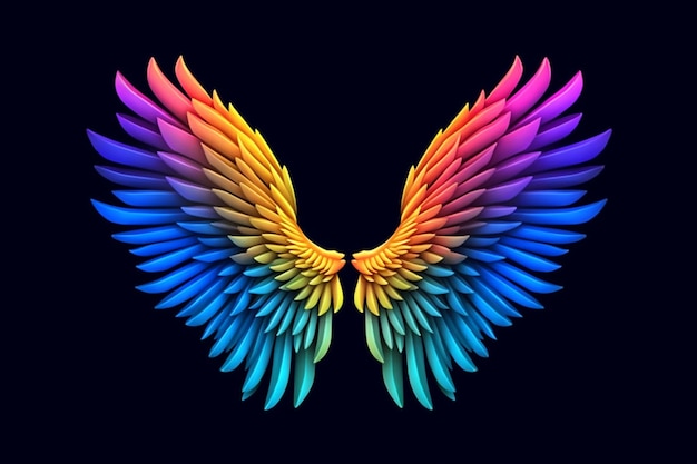 Photo a close up of a rainbow colored wing on a black background generative ai