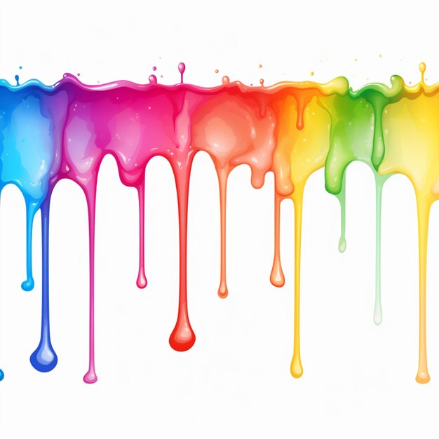 Photo a close up of a rainbow of paint dripping down a white wall generative ai