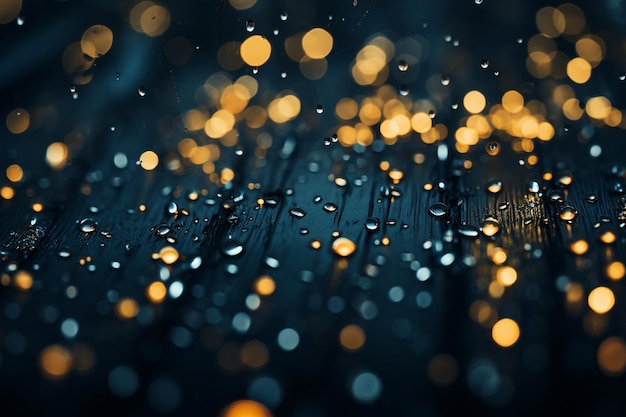 Close up of raindrops falling against a dark sky