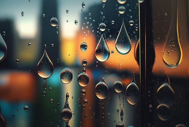 Close up of raindrops on glass for background generative ai