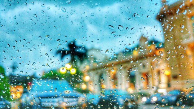 Close-up of raindrops on glass window