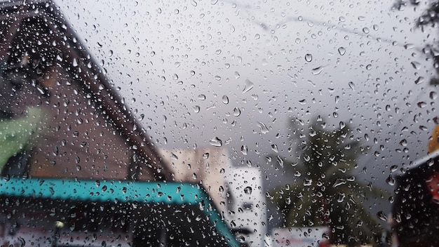 Close-up of raindrops on glass window