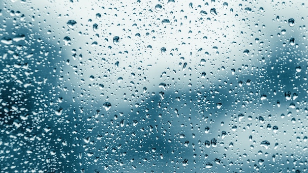 Close-up raindrops on the glass