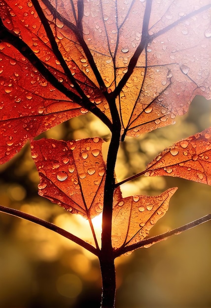 Close-up Of Raindrops On Maple Leaf