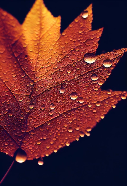 カエデの葉の雨滴のクローズ アップ