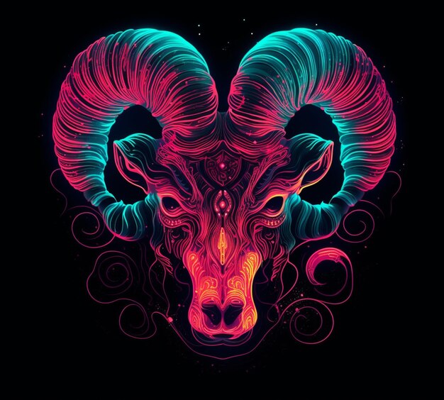 a close up of a ram head with a neon glow generative ai