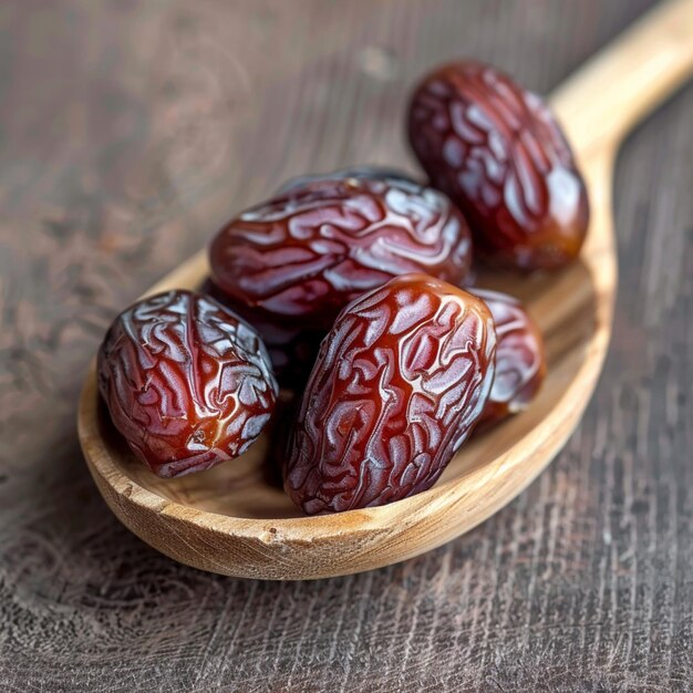 Close up Ramadan concept Wooden spoon with Medjool dates highly nutritious For Social Media Post Si