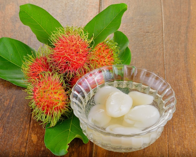 Close up on rambutan in syrup