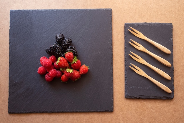 Close-up of raspberries, blackberries, and strawberries