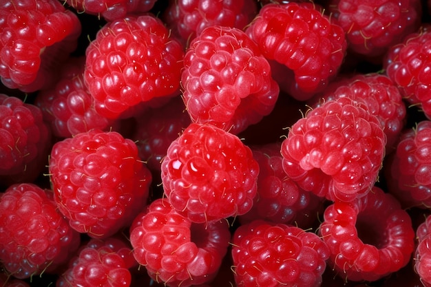 A close up of raspberries with the word raspberry on the top.