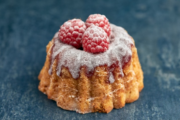 Close-up of a raspberry tea cake.