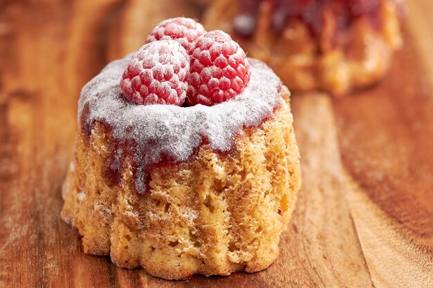 Close-up of a raspberry tea cake.