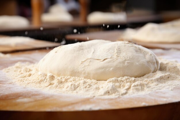 Close up of raw dough on a wooden table home cooking