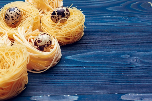 Close up of a raw dry italian pasta fettuccine