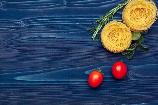 Close up of a raw dry italian pasta ingredients