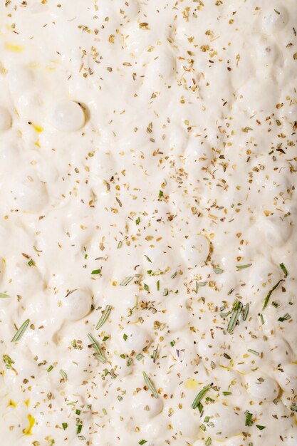 Close up of raw focaccia dough