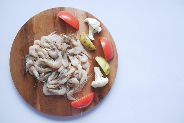 Close up of raw king prawn on table