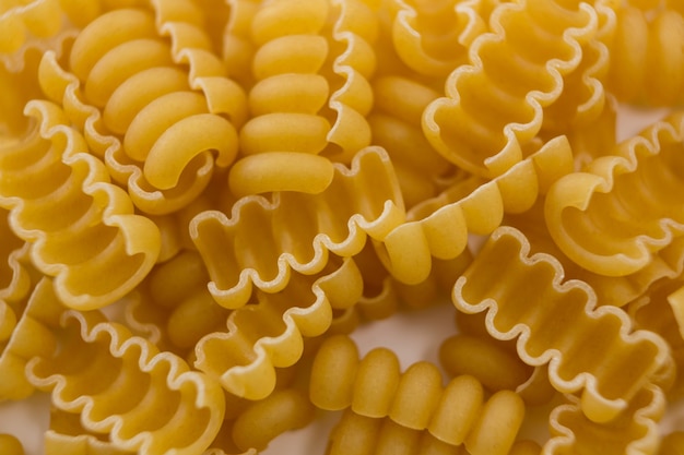 Close-up of raw riccioli pasta