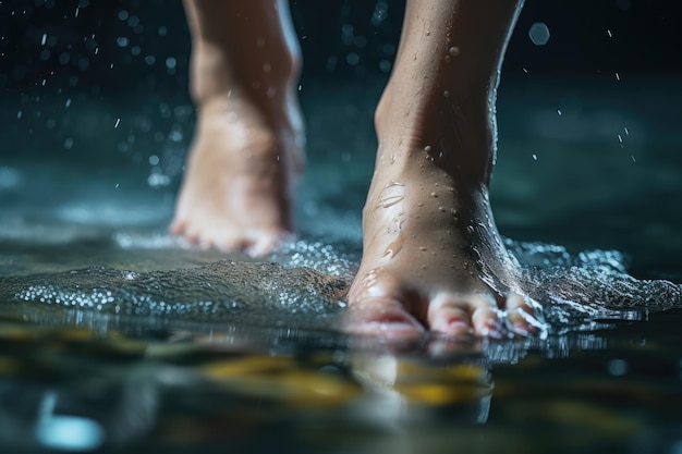 Close up realistic photograph of female toes feet on tiptoe