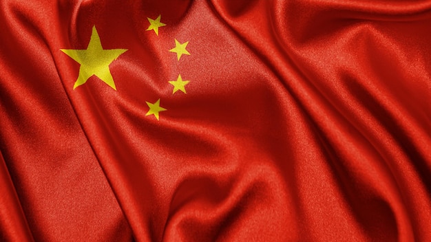 Close up realistic texture flag of China