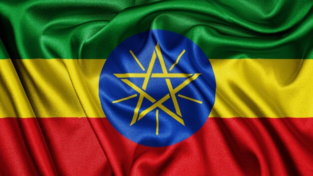 Close up realistic texture flag of Ethiopia