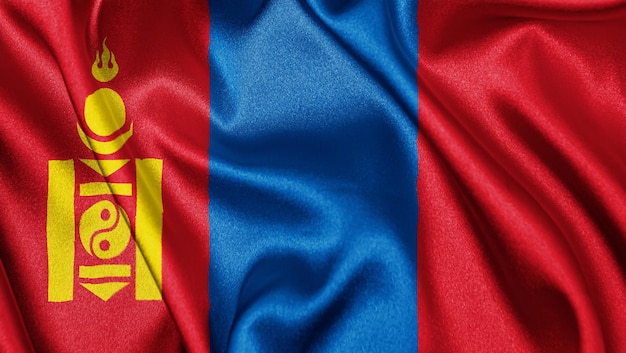 Close up realistic texture flag of Mongolia