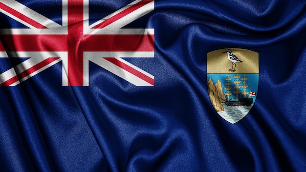 Close up realistic texture flag of Saint Helena Ascension and Tristan da Cunha