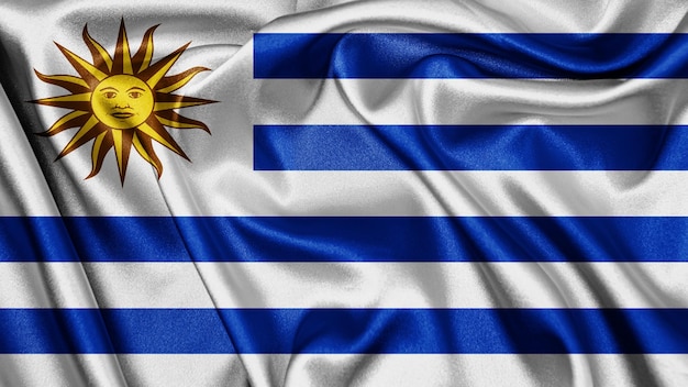 Close up realistic texture flag of Uruguay