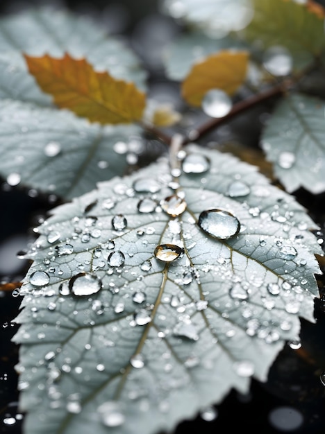 Close-up realistisch beeld van een wit blad met waterdruppels