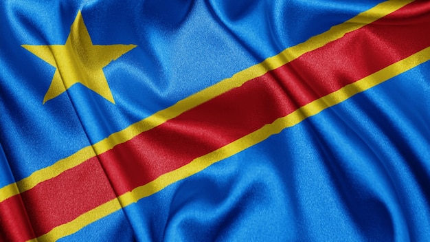 Close-up realistische textuur vlag van de Democratische Republiek Congo