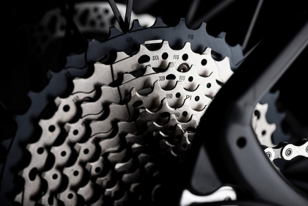 Close up rear cassette of the mountain bike