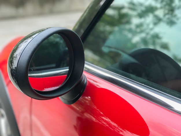 close up of rear view mirror of modern car