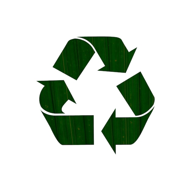 Photo close-up of recycling symbol on white background