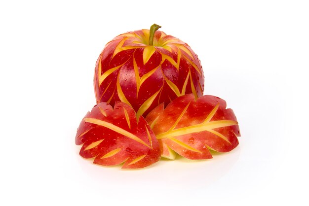 Close up red apple Switzerland style craving isolated on a white background